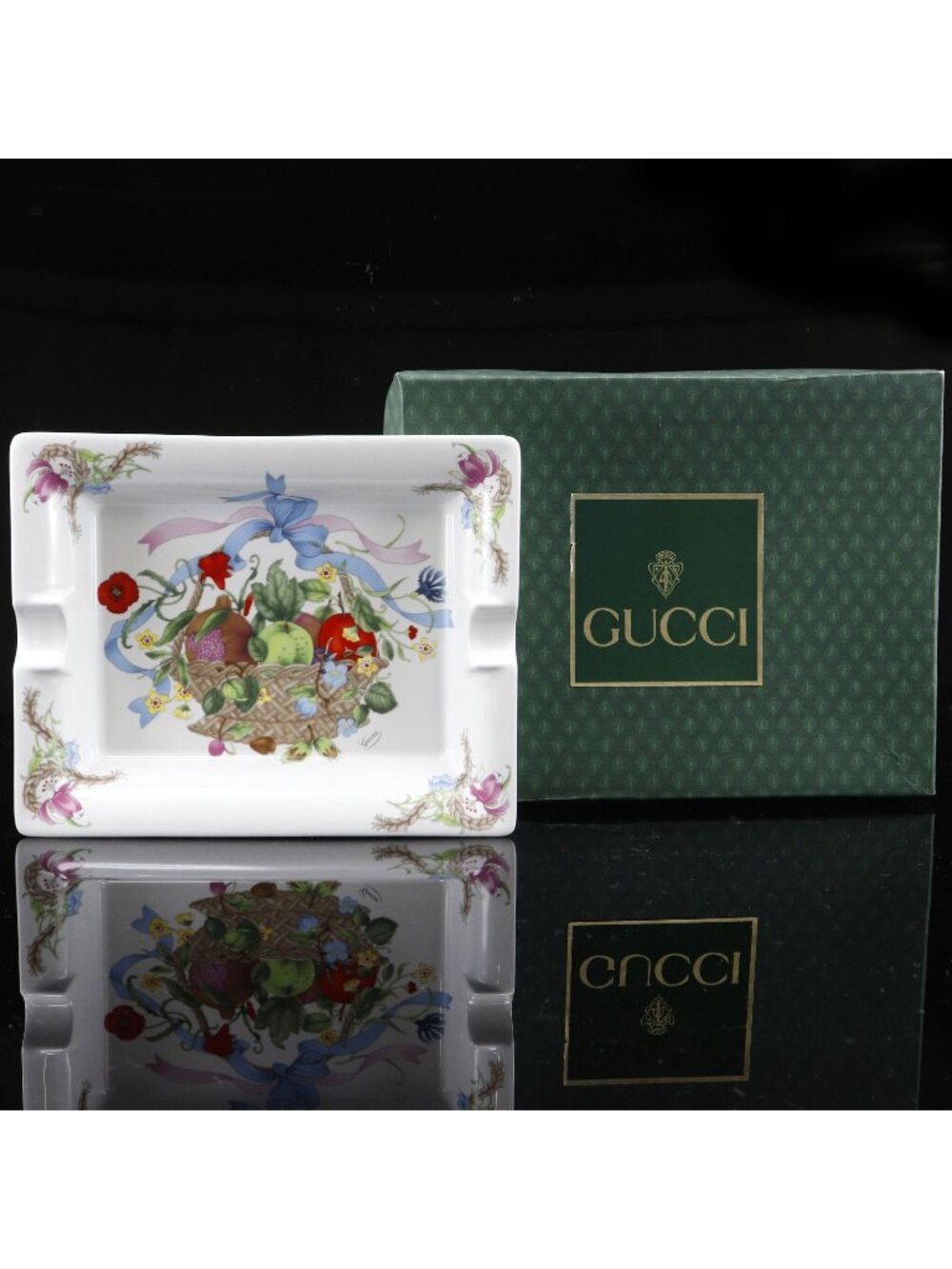 Gucci Square Ash Tray Fruit Basket Vintage Ceramic White Tableware